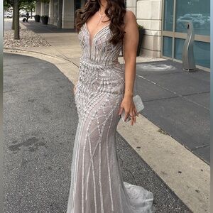 Elegant Silver Evening Gown